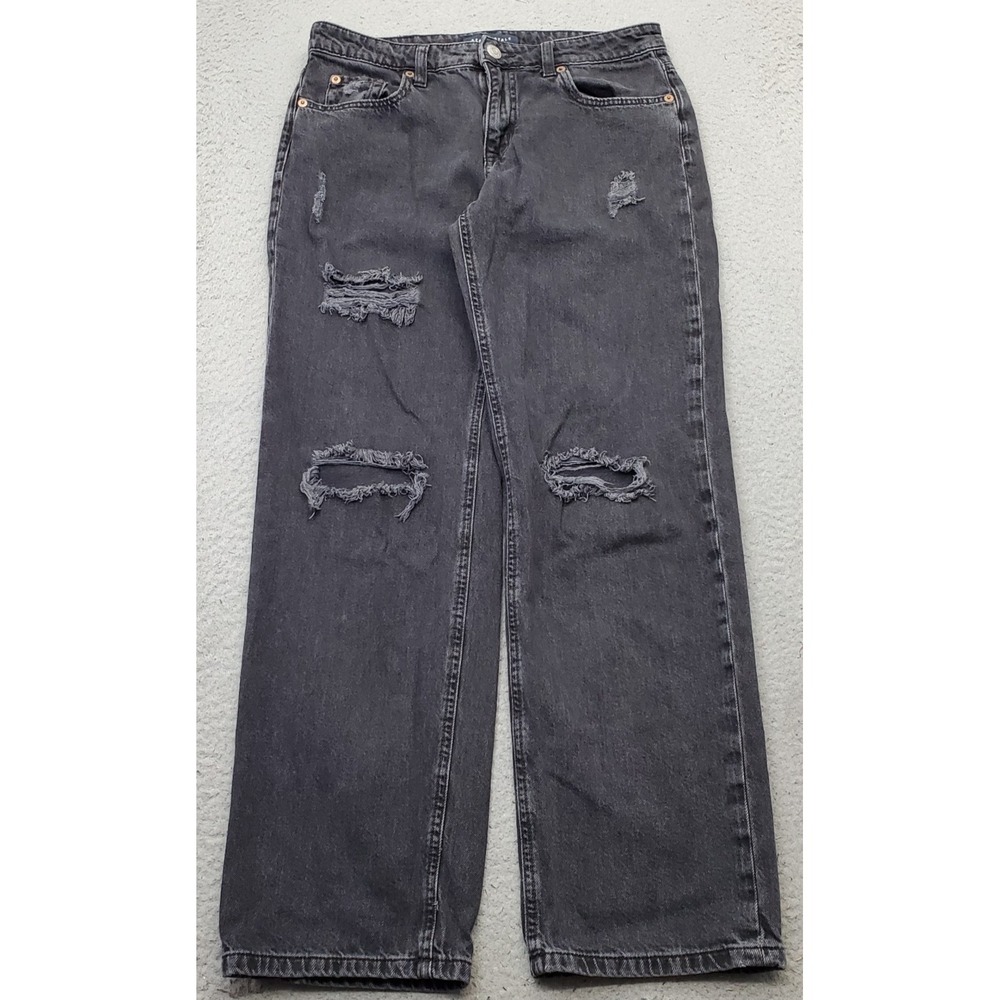 Aéropostale Baggy Jeans Womens 6R Black Denim Distressed Low Rise Straight Leg
